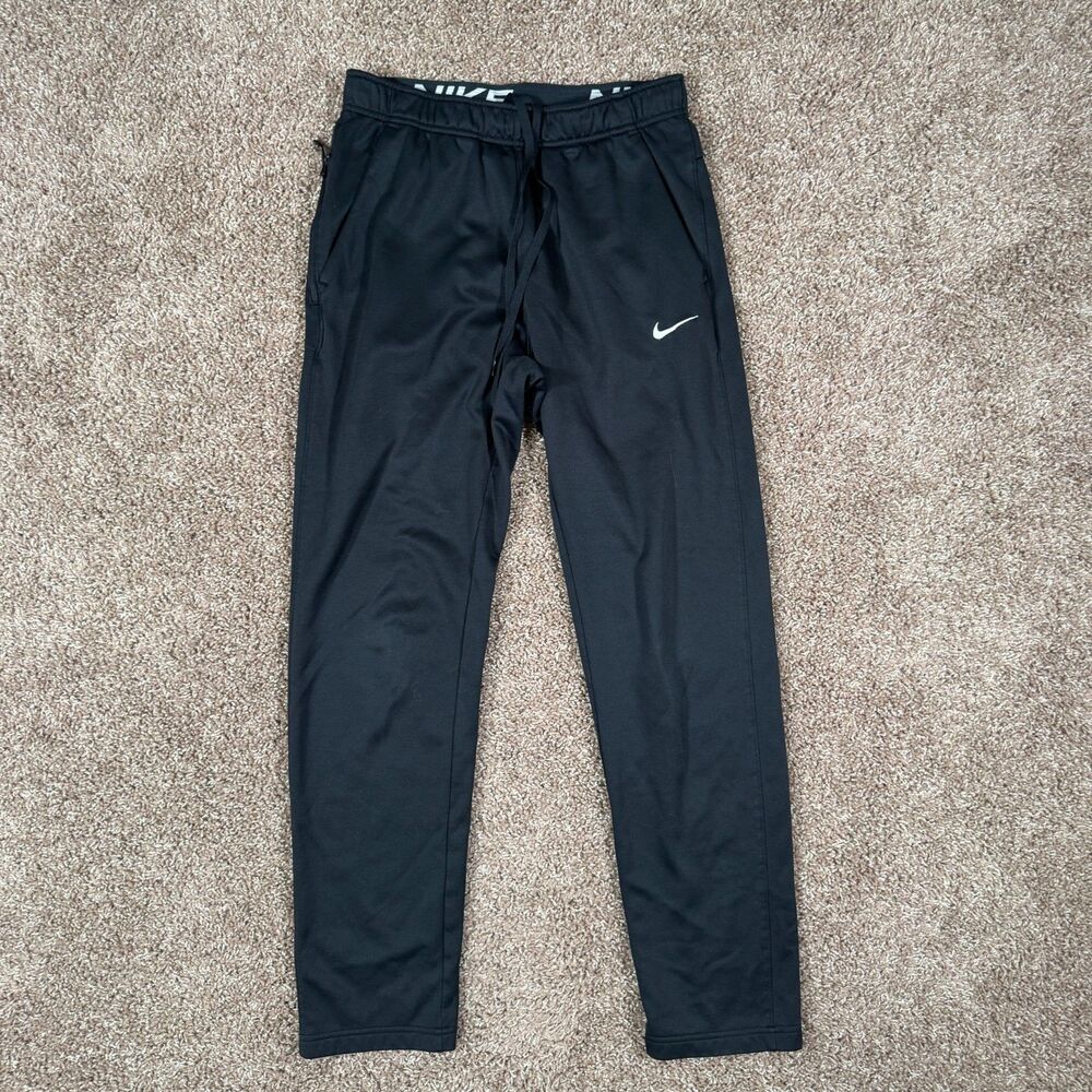Nike Pants Mens S Black Therma Fit Open Hem Sweatpants Fitness Training Swoosh